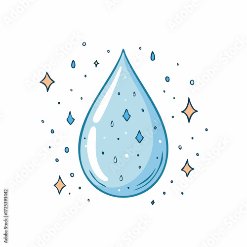 Fresh Water Drop Illustration with Sparkling Design Elements for Cleanliness and Purity