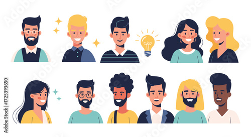 Diverse group of people with different hair colors and styles representing a variety of individuals.