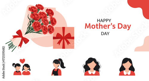 Happy mothers day celebration with flowers and gifts for mom and daughter appreciation.