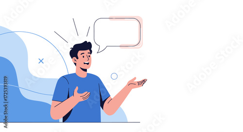 A man speaking with a speech bubble above his head illustrating communication and ideas being shared.