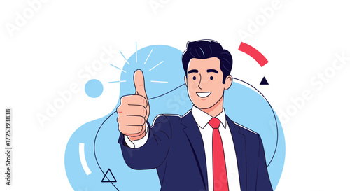 A happy businessman gives a thumbs up in appreciation of a positive outcome.