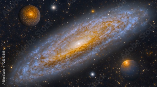 Stunning Spiral Galaxy with Planets and Starscape: Cosmic Art