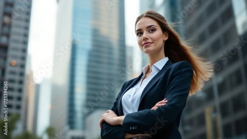 Confident Business Woman in Cityscape.