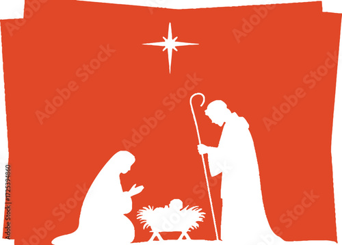 Christmas nativity scene silhouette vector graphic template