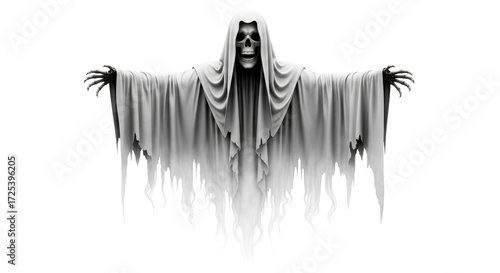 Bild auf Leinwand Isolated spooky ghost in a shroud with a skull head and outstretched hands for H