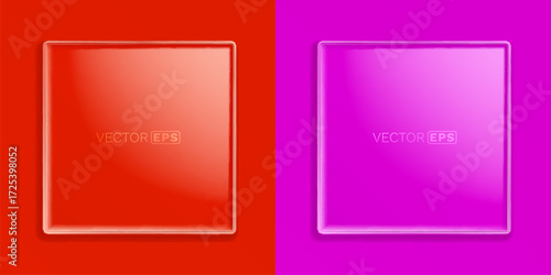 Realistic transparent color glass frame with shadow. Modern background. Vector illustration