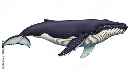 Isolated Humpback Whale, marine mammal, side view, gentle giant, baleen whale, artistic, sea life