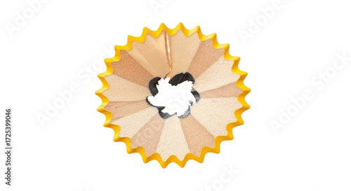 Isolated vibrant pencil shaving rosette close up, a woodworking byproduct of sharpening