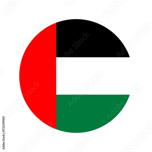 United Arab Emirates Flag in the shape of circle. Flat vector illustration.	