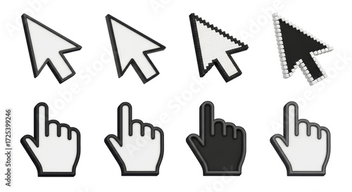 Isolated Various Cursor and Hand Icons for Web or Software Design Applications, Concepts
