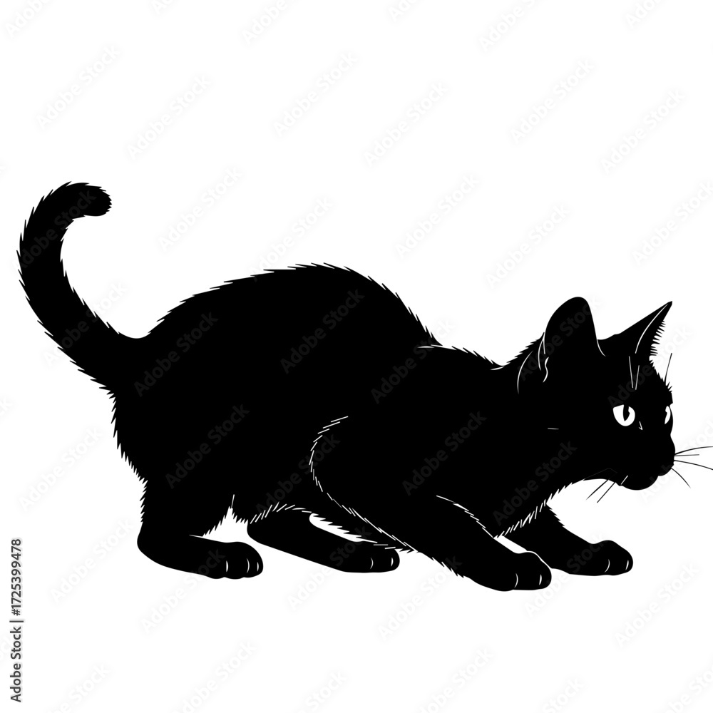 Obraz premium Black Cat Silhouette Standing Alert Pose