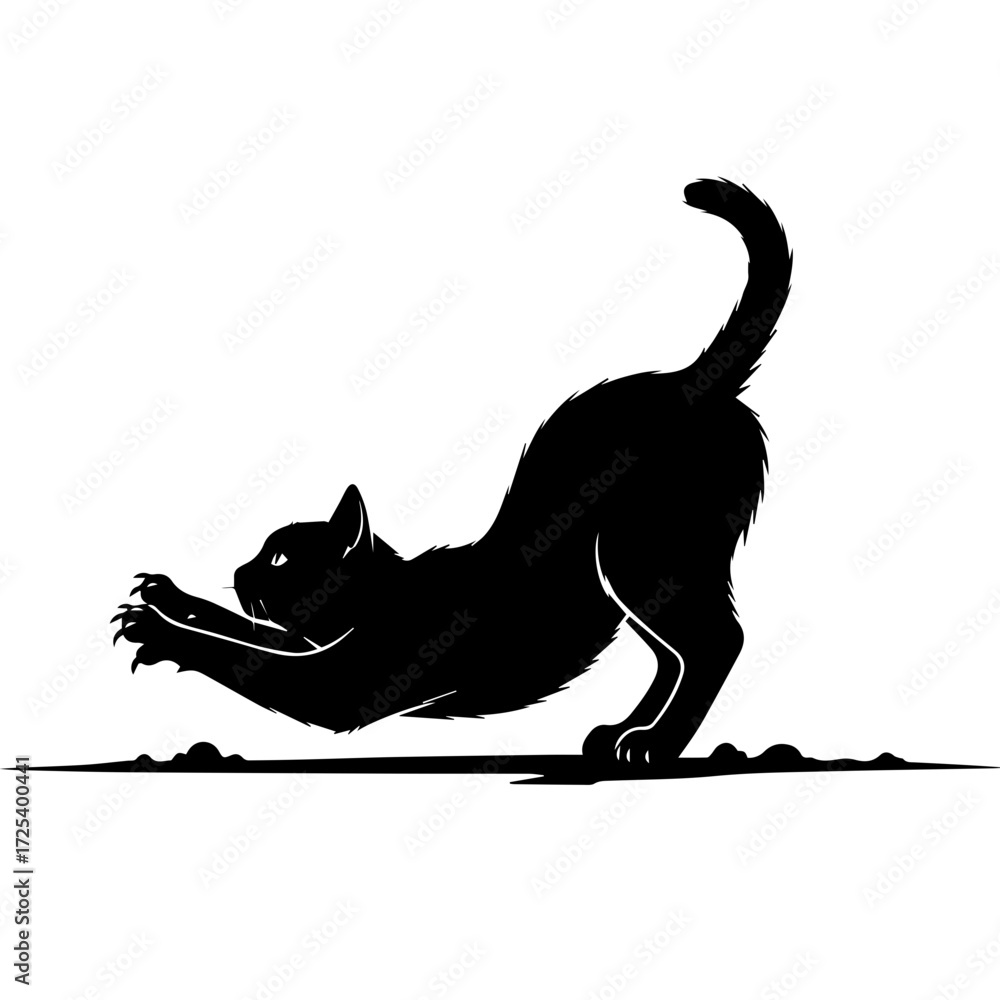 Naklejka premium Black Cat Silhouette Playing and Stretching