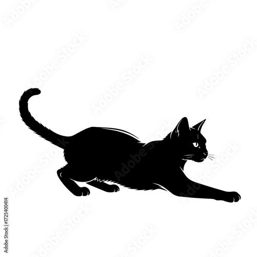 Black Cat Silhouette Crouching and Stalking