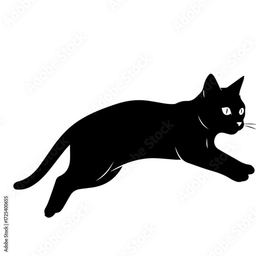Black Cat Silhouette Crouching and Stalking