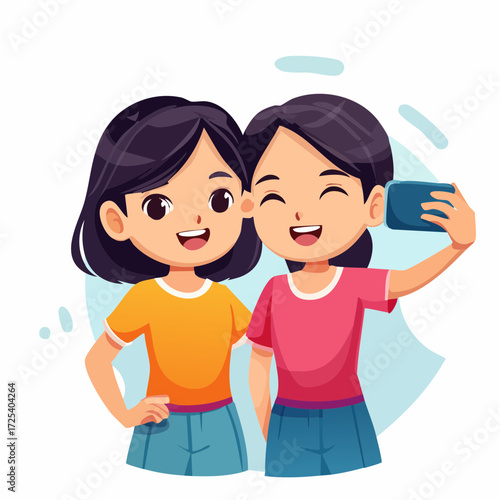 Happy Young Girls Taking a Selfie Together