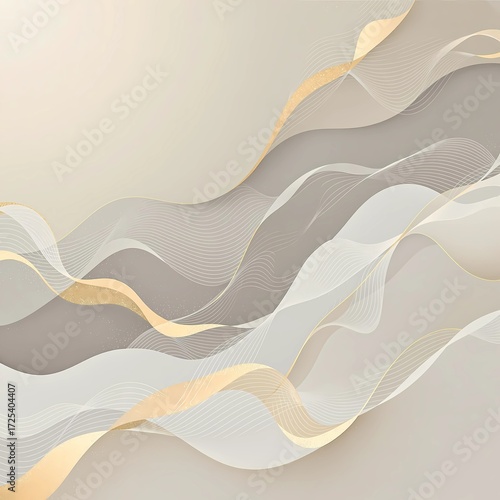 Elegant abstract wave design with soft beige tones and golden accents for backgrounds 