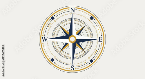 A detailed illustration of a compass rose, showing cardinal directions and design elements.
