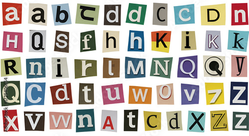 Alphabetical Ransom Note Collage: Cutout Letters Forming a Complete Font Set