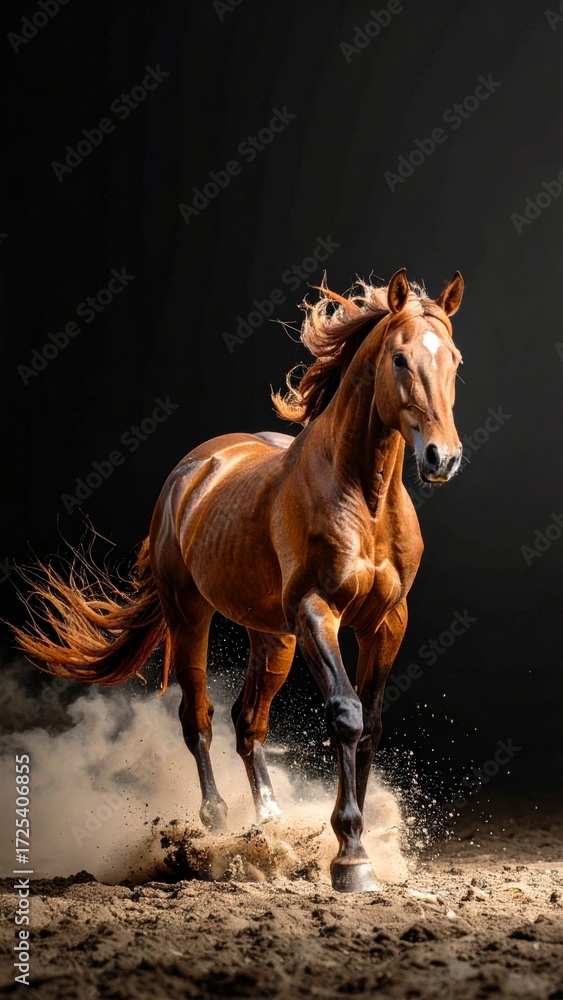 Obraz premium Majestic chestnut horse in dynamic movement, captivating equestrian portrait, expressive