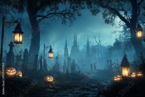Wallpaper Mural Halloween background with spooky graveyard and haunted forest Torontodigital.ca