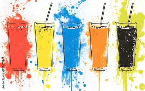 Colorful Drinks Glasses Abstract Art Splash Design