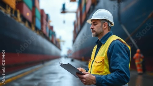 Harbor Worker Overseeing Cargo Loading.