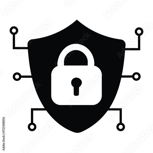 Digital Fortress: A sleek, monochromatic emblem symbolizing robust digital security, featuring a shield and padlock design to safeguard against cyber threats.