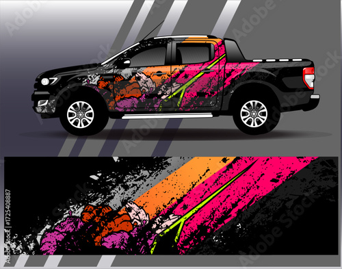 Car wrap design vector. Graphic abstract stripe racing background designs for vehicle, rally, race, adventure and car racing livery