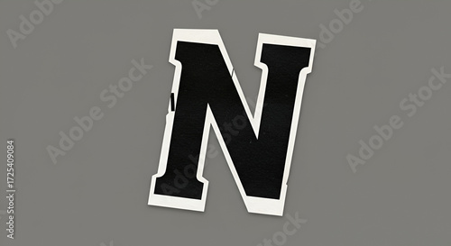 Isolated Black and White Varsity Letter N on a Solid Gray Background Concept