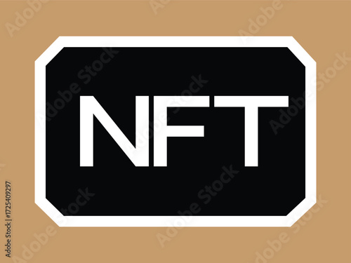 NFT Concept: A conceptual representation of NFT (non-fungible token) in a simple, eye-catching design, symbolizing the intersection of digital art, blockchain technology, and modern finance. 