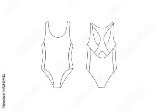 Woman Swimwear Swimsuit Body Fashion Sketch Template Front & Back Technical Draw Fashion Illustration