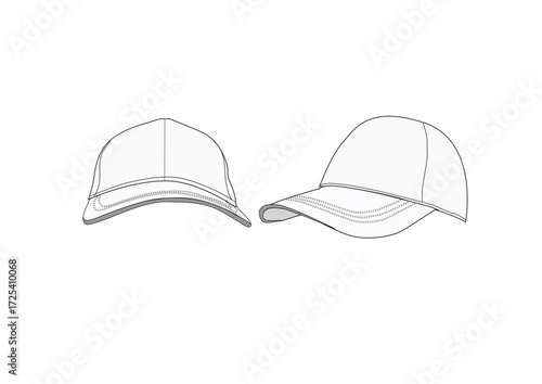 Sport Cap Hat Fashion Sketch Template Front & Side Technical Draw Fashion Illustration