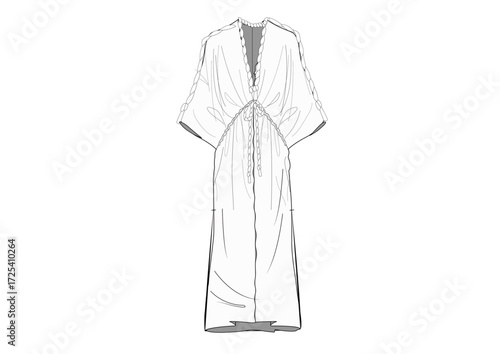 Woman Swimwear Pareo Fashion Sketch Template Front & Back Technical Draw Fashion Illustration