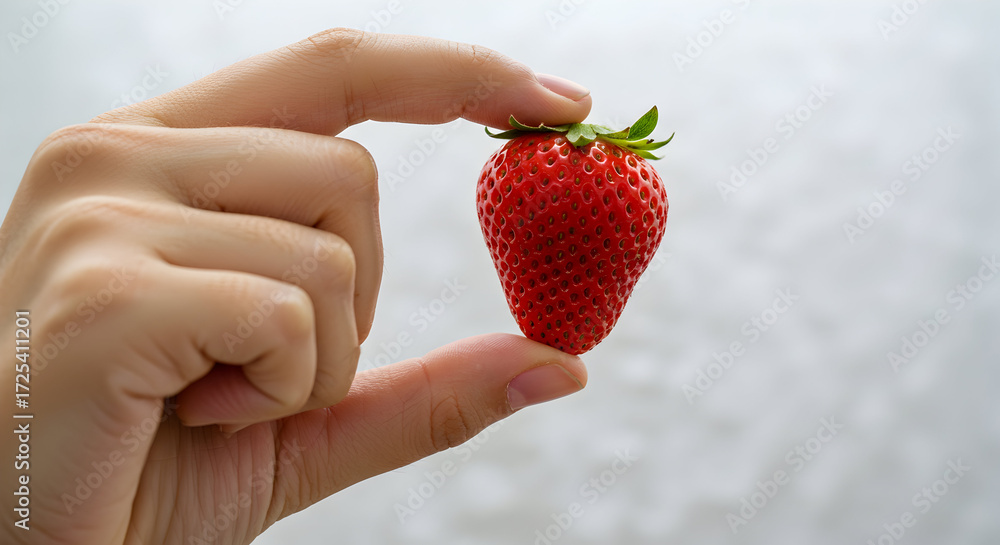 Obraz premium A hand holding a freshly picked strawberry