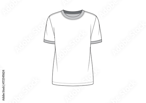 Woman T-Shirt With Crew Neck, Fitted Slim Body Short Sleeves, Fashion Sketch Template Front Technical Draw  Fashion Illustration