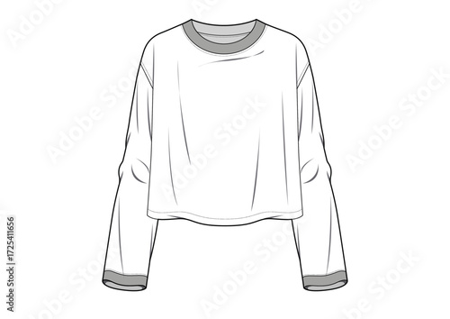 Woman Basic Jersey Sweatshirt  Casual Fashion Sketch Template Technical Draw Fashion Illustration