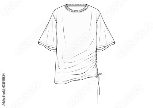 Woman T-Shirt With Crew Neck, Fitted Oversized Body Short Sleeves, Fashion Sketch Template Front Technical Draw  Fashion Illustration