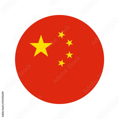 Chinese flag in the shape of circle, Flat design vector illustration. 