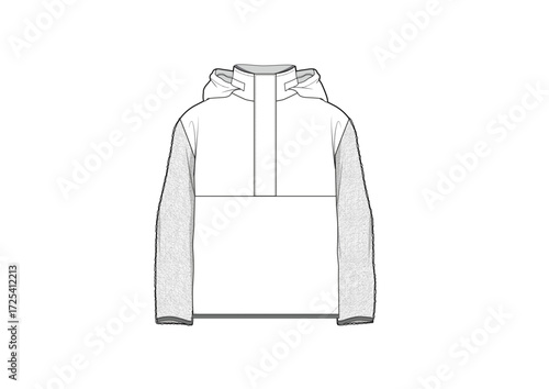 Men Active Outerwear With Half Zipper, Hoody and Plus Garnı Fabrıc Casual Fashion Sketch Template Technical Draw Fashion Illustration
