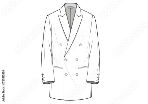 Men Double Breasted Collar Coat Outerwear With Pockets and Six Buttons Fashion Sketch Template Front Technical Draw  Fashion Illustration