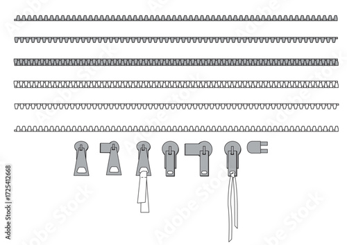  6 Zipper Teeth Brush + 7 Zipper Puller Details Templates Fashion Technical Drawing Illustrations