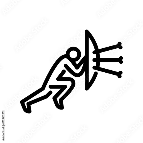 warrior moving forward holding shield outline icon. figure warrior line art illustration.