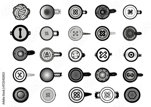 25 Button & Buttonhole Templates Fashion Technical Drawing Illustrations