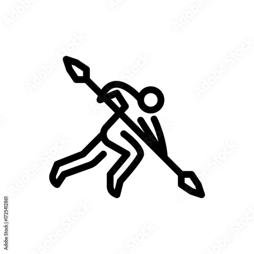 warrior jumps with spear outline icon. figure warrior line art illustration.