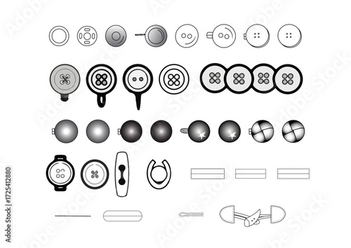 32 Button & Buttonhole Templates Fashion Technical Drawing Illustrations
