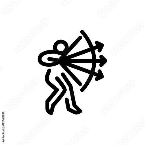 archer shooting multiple arrow outline icon. figure warrior line art illustration.