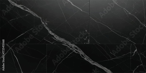 Vector art of a sleek black marble tile with delicate white veining, creating a modern and minimalist aesthetic, ideal for contemporary interior spaces