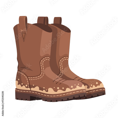 Brown leather cowboy boots with stitching and decorative trim on a white background