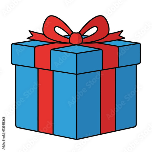 A vibrant blue gift box with a red ribbon and bow, perfect for celebrations and special occasions