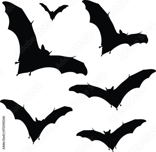  Flying Bat Silhouettes - Halloween & Spooky Background Element